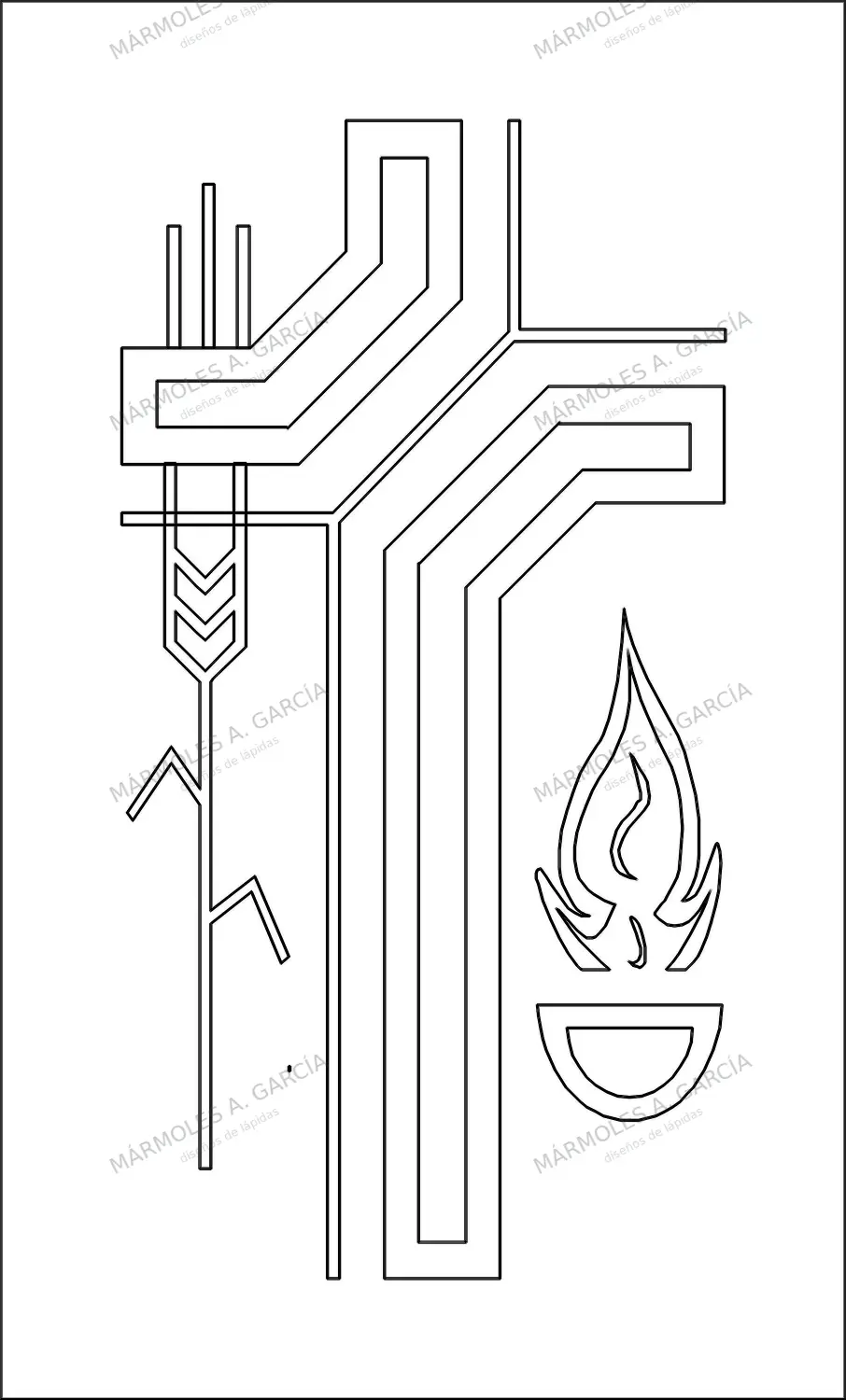 Diseño de lápida: Cruz espiga y pebetero