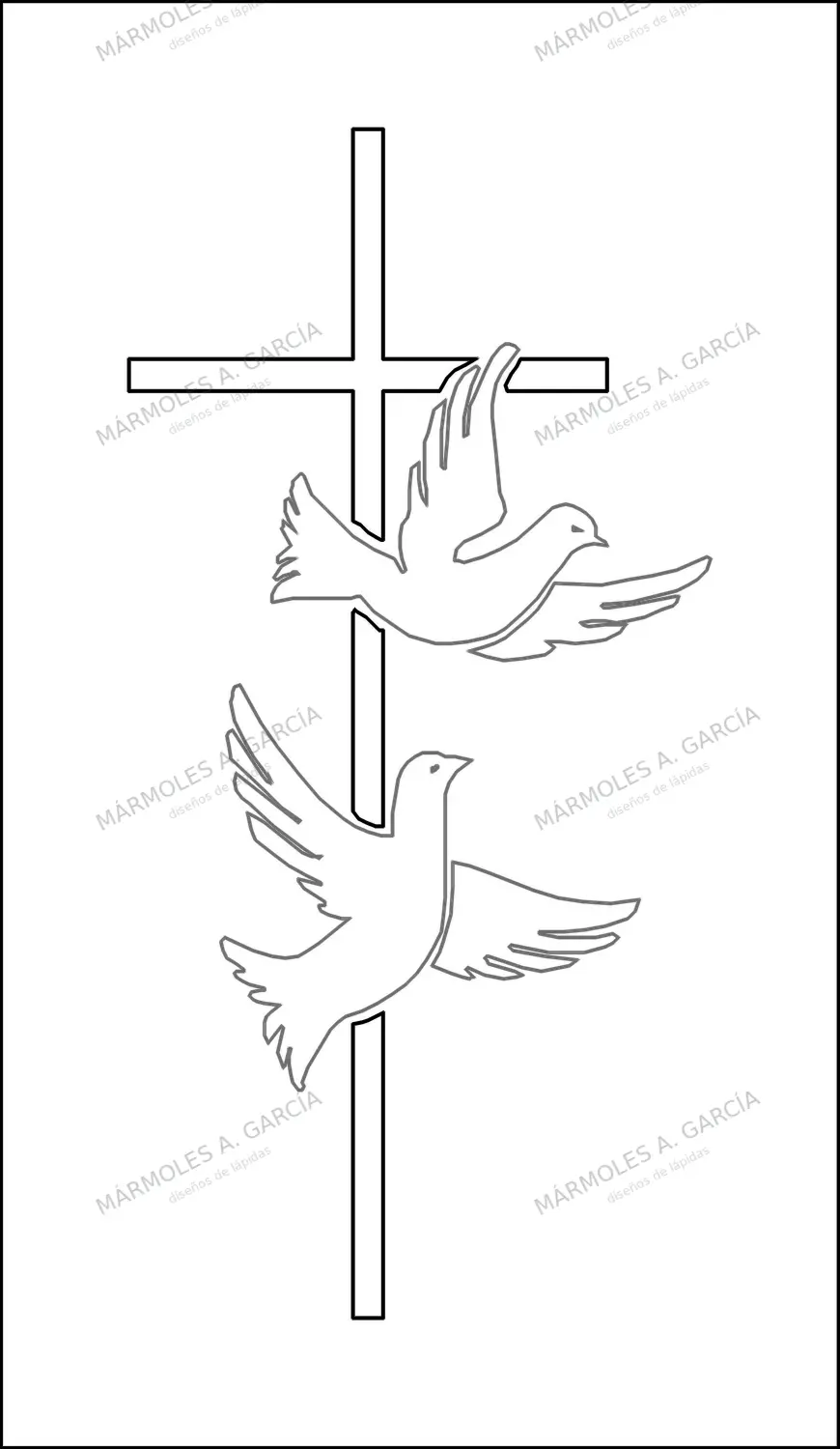 Diseño de lápida: Cruz palo con palomas