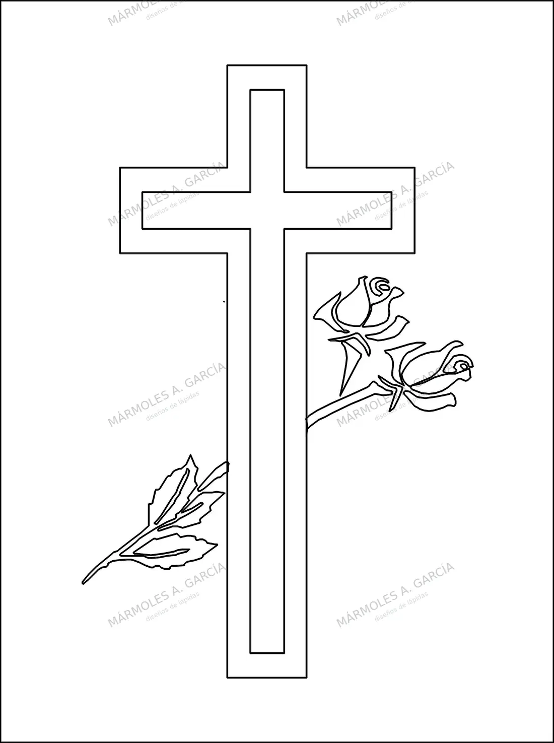 Diseño de lápida: Cruz recta con rosas