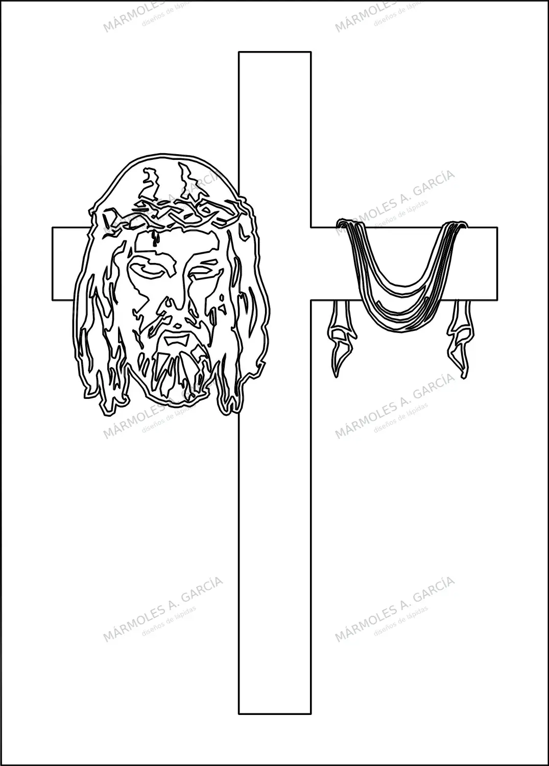 Diseño de lápida: Cruz rostro y manto
