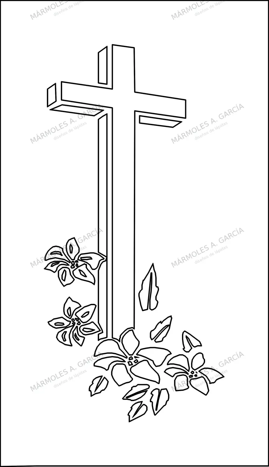 Diseño de lápida: Cruz clasica con fllor