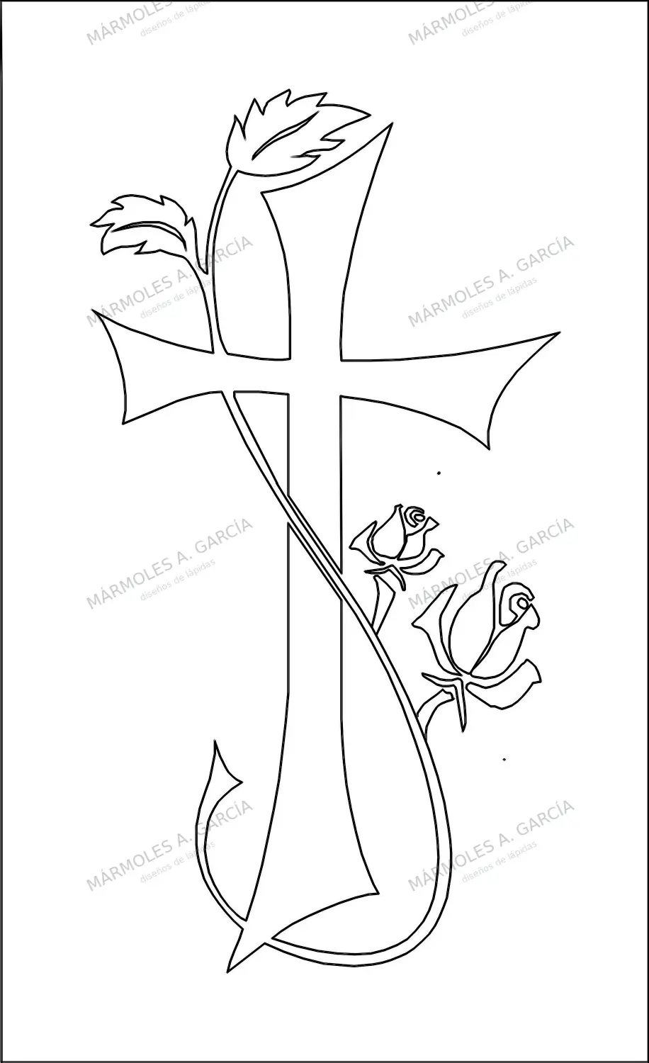 Diseño de lápida: Cruz honda con rosas
