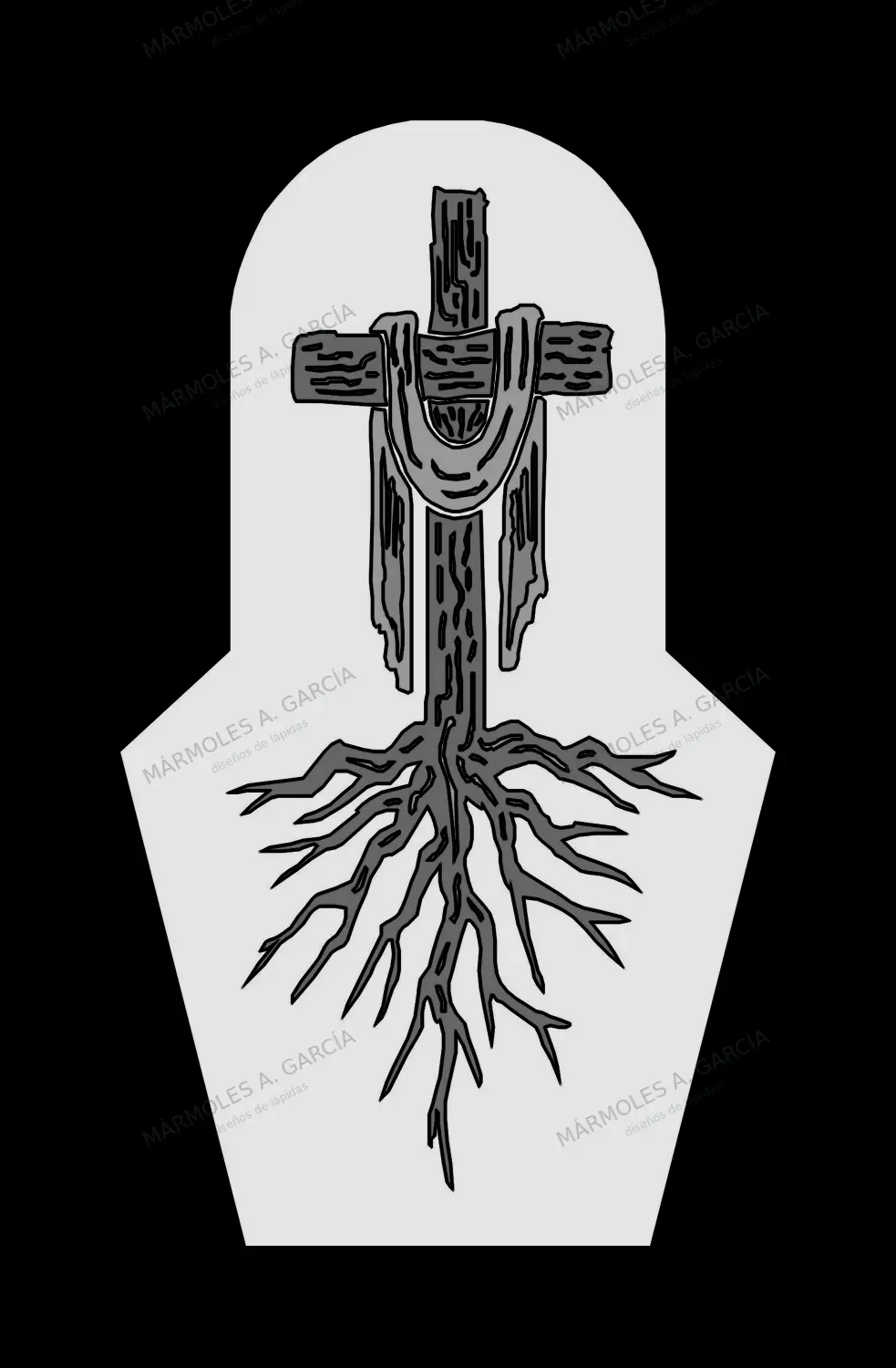 Diseño de lápida: Cruz tronco y tus raices