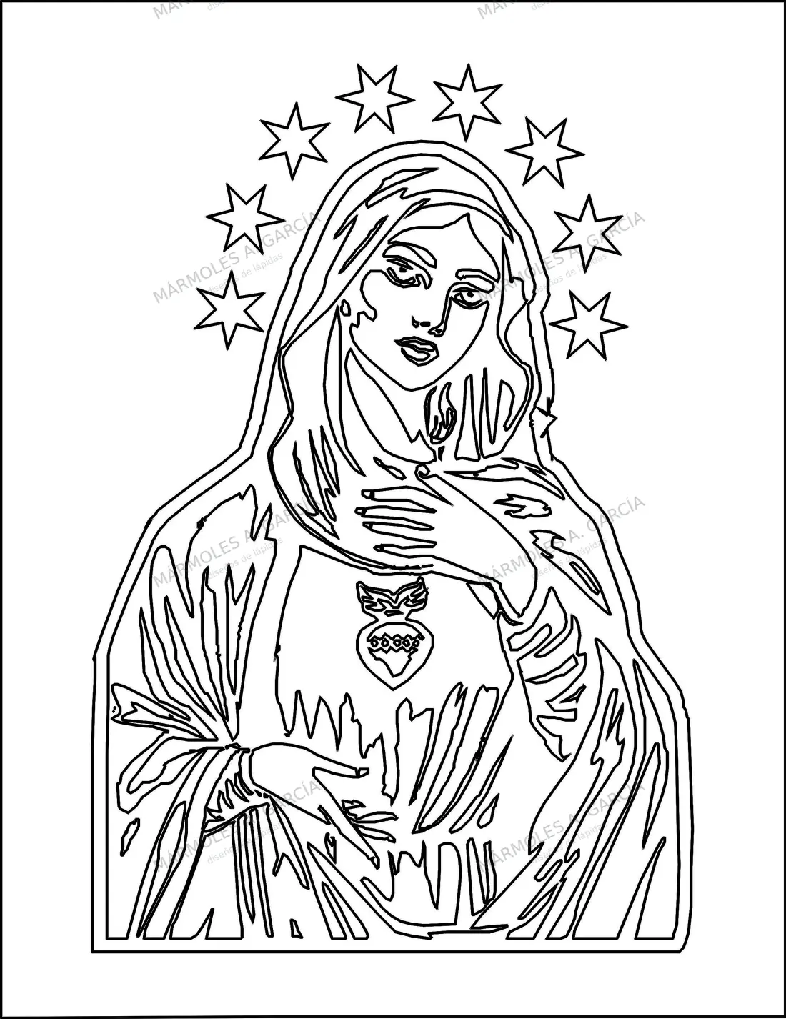 Diseño de lápida: Corazón de María Lineal