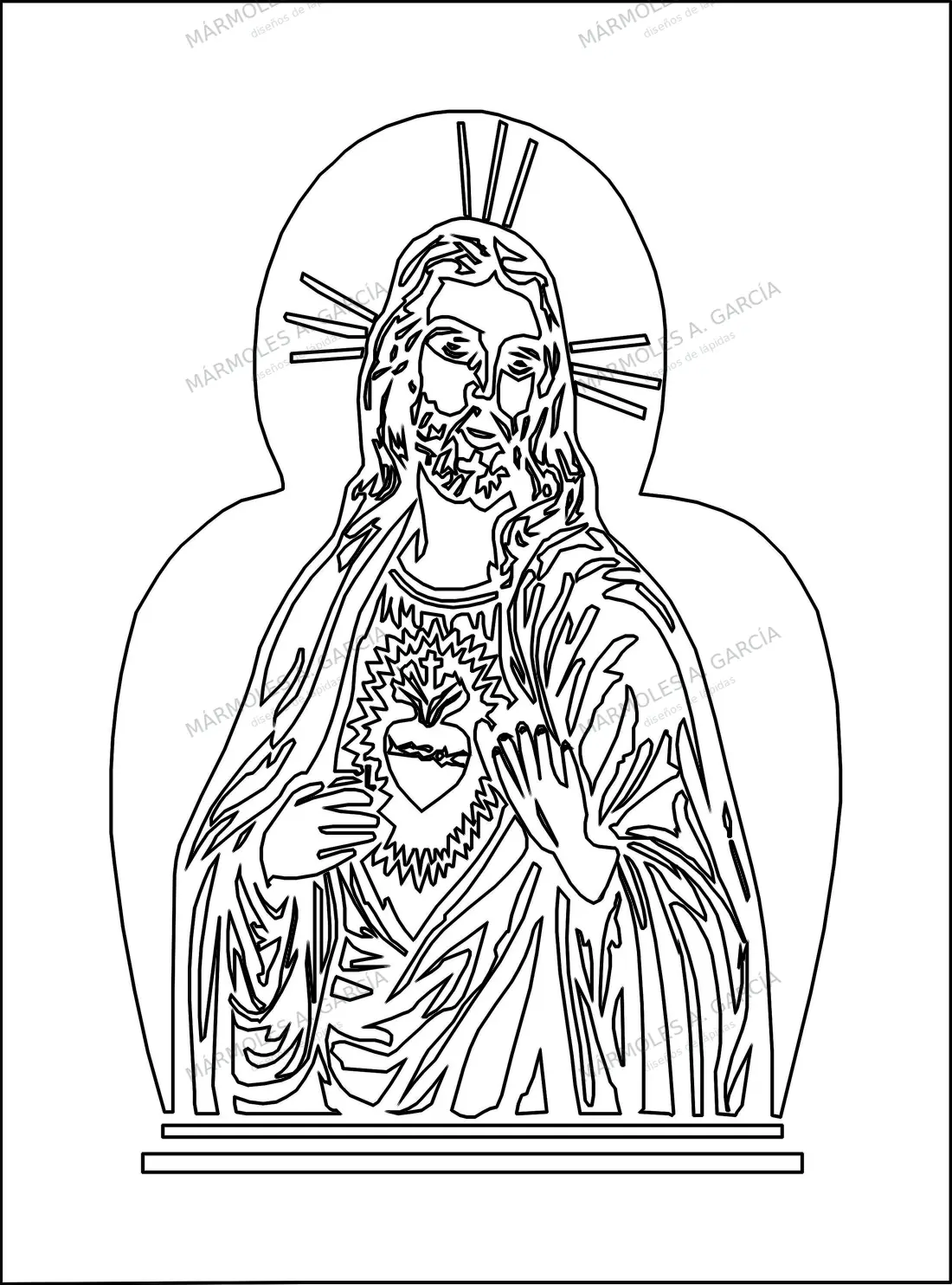 Diseño de lápida: Corazón de Jesús Silueta