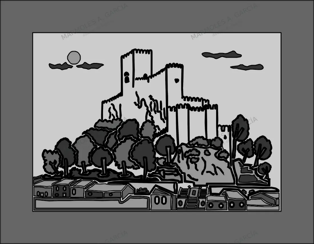 Diseño de lápida: Castillo de Lado y Sombreado