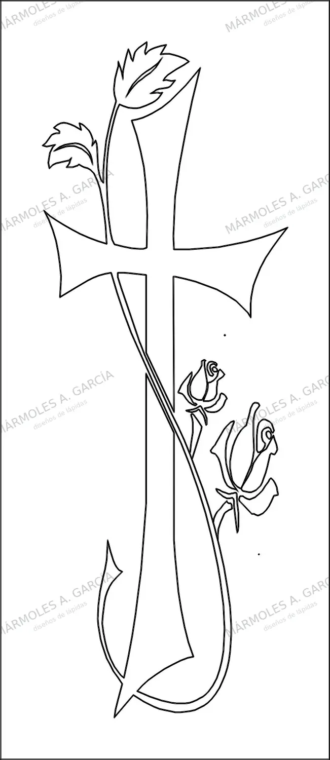Diseño de lápida: Cruz doble lisa con rosas 80x29