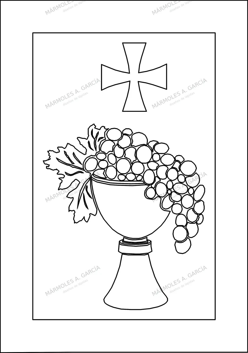 Diseño de lápida: Cáliz con Uvas y Cruz