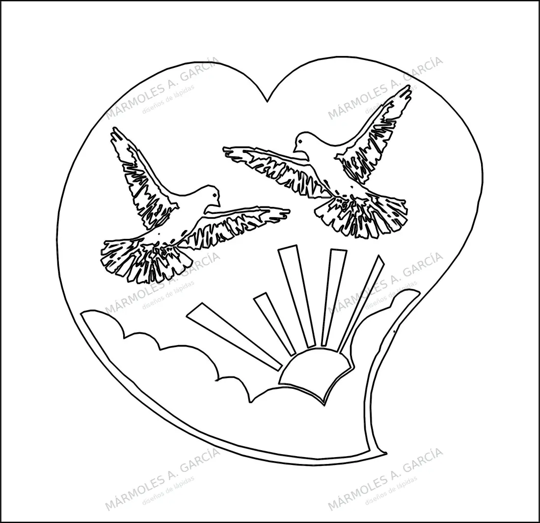 Diseño de lápida: Palomas en Corazón