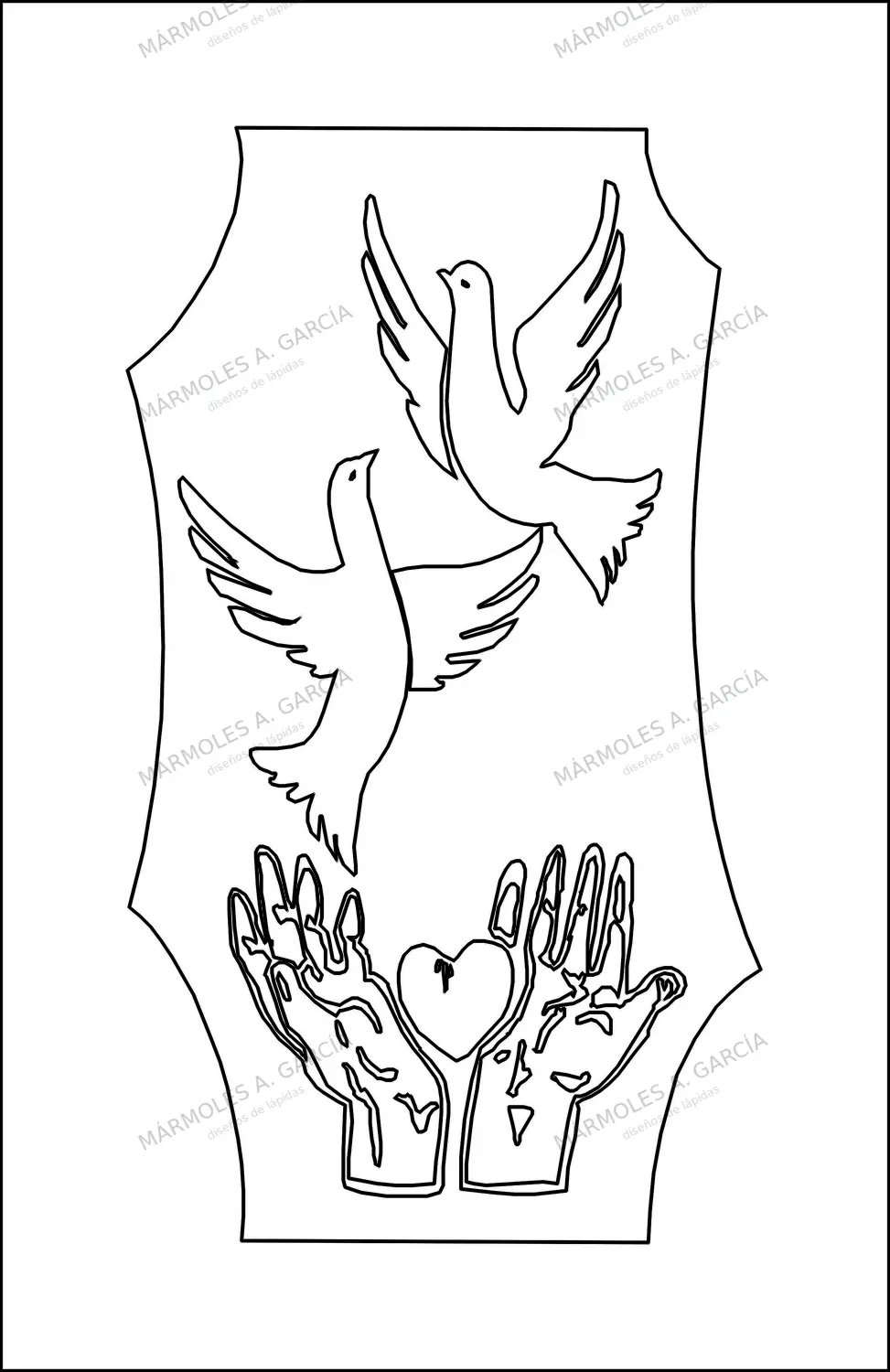 Diseño de lápida: Palomas con Manos