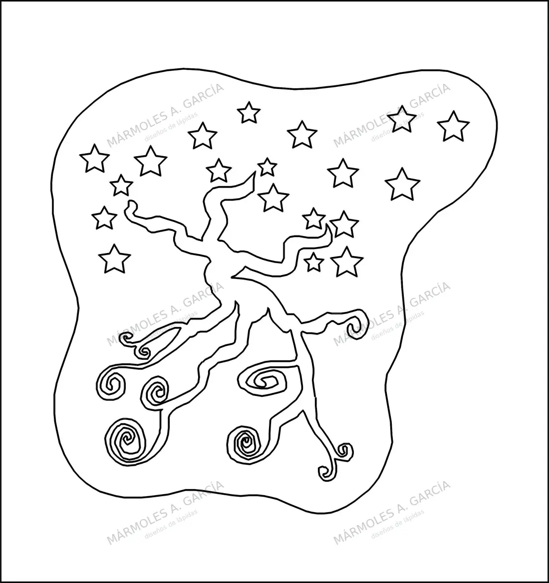 Diseño de lápida: Raices y Estrellas
