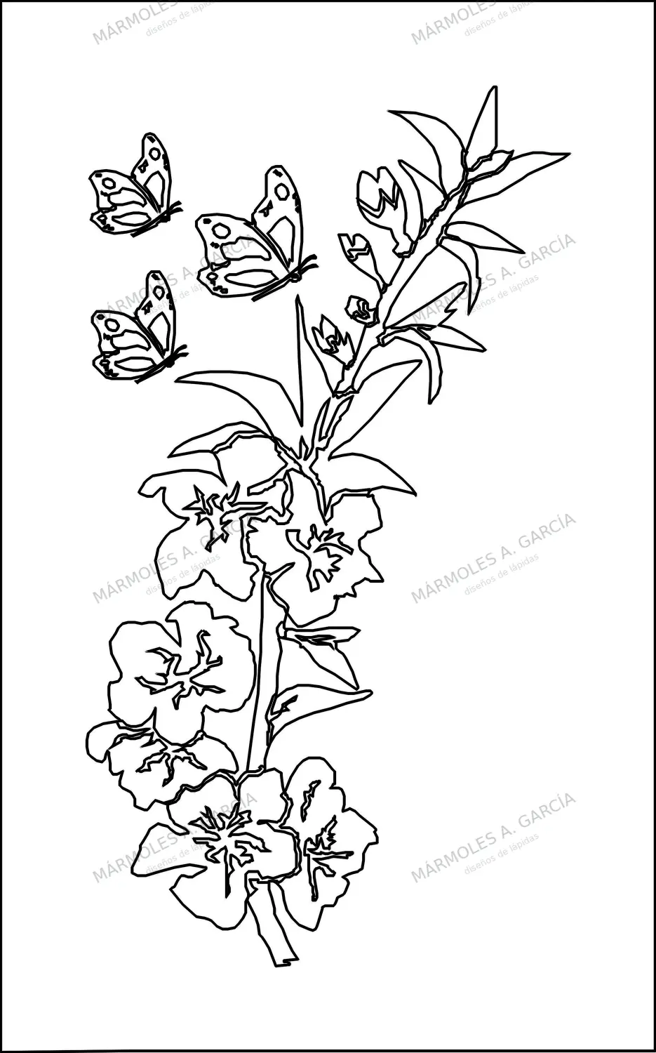 Diseño de lápida: Rama de Almendro con Mariposas