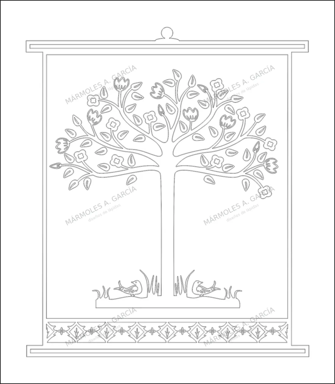 Diseño de lápida: Flores Árbol de la Vida