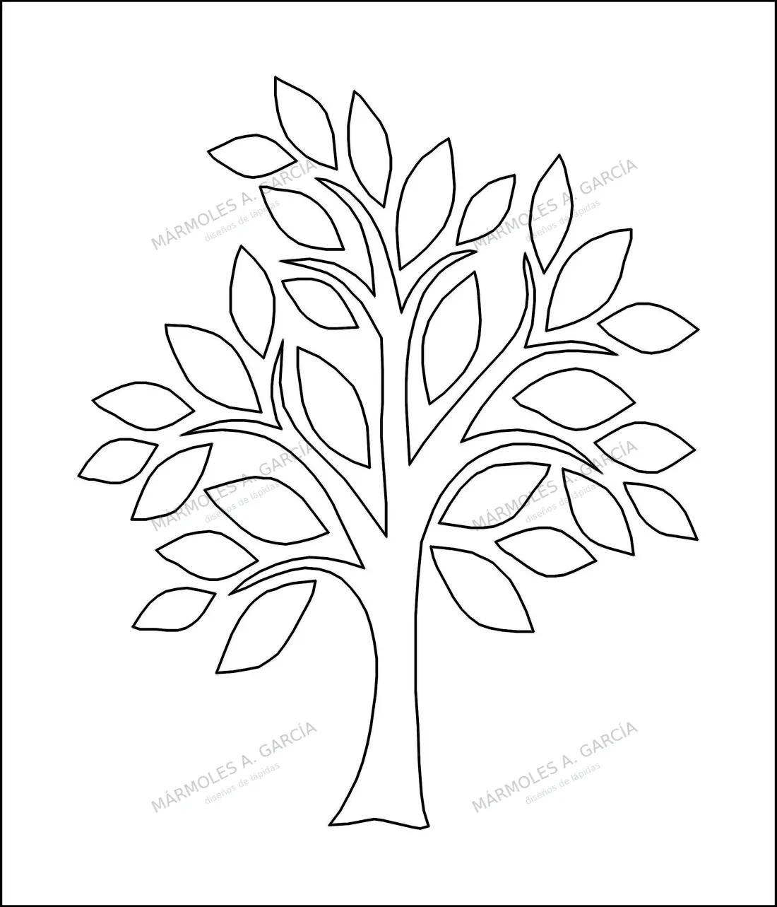 Diseño de lápida: Flores Árbol con Hojas