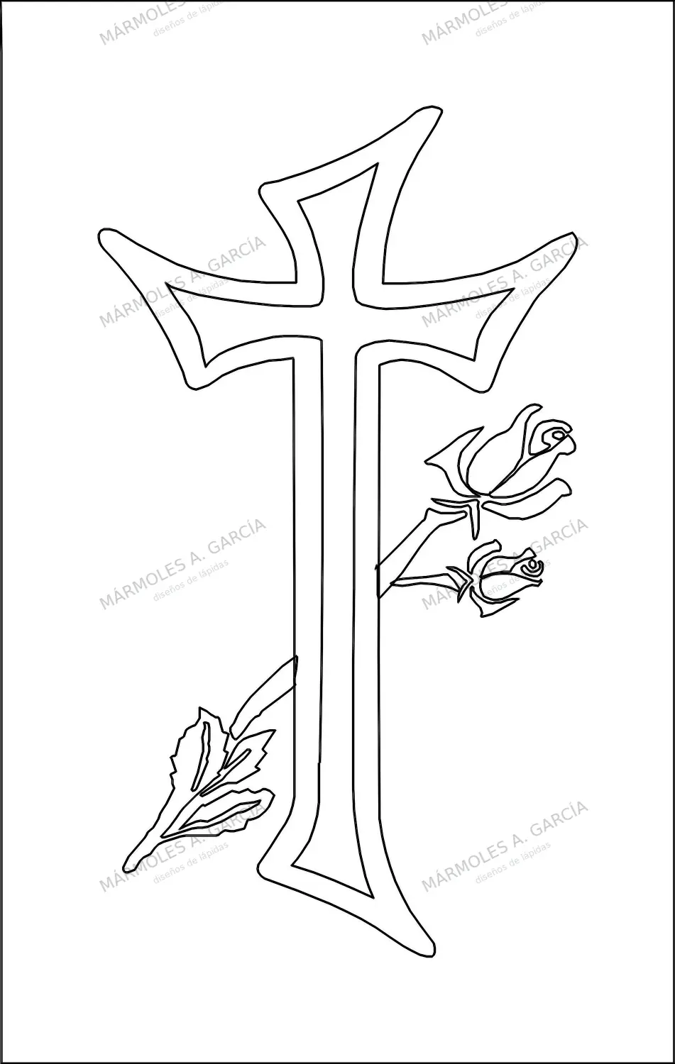Diseño de lápida: Cruz con Rosas — Cruces para lápidas en CorelDraw para grabar