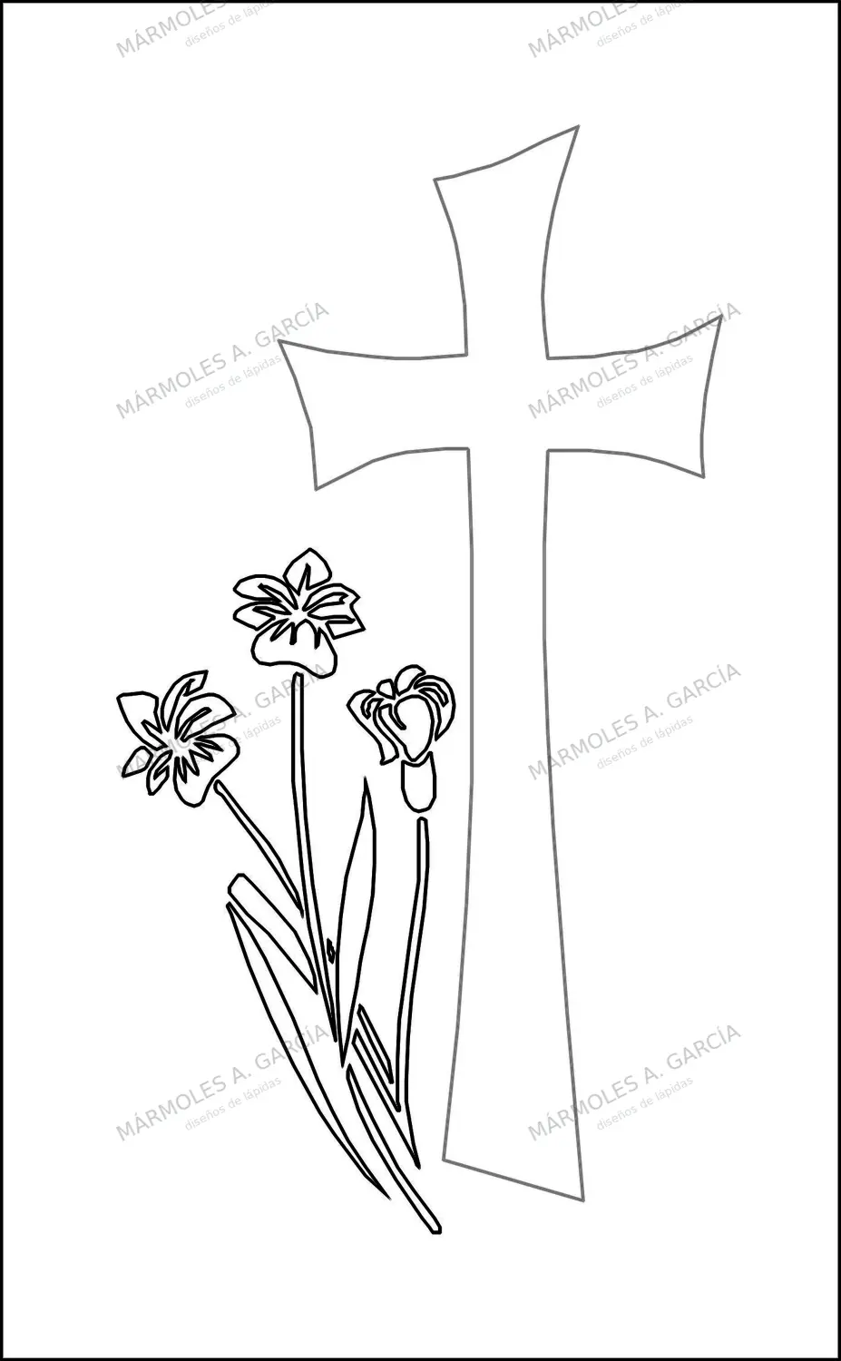 Diseño de lápida: Cruz ramo de narcisos — Cruces para lápidas en CorelDraw para grabar