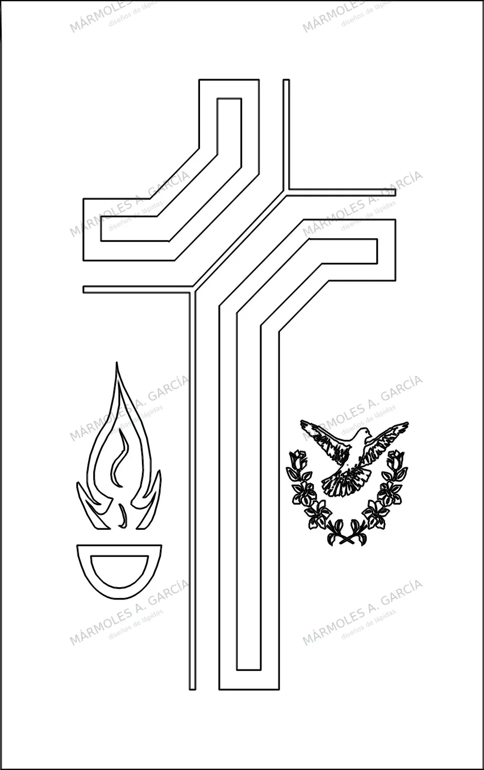 Diseño de lápida: Cruz pebetero y paloma — Cruces para lápidas en CorelDraw para grabar