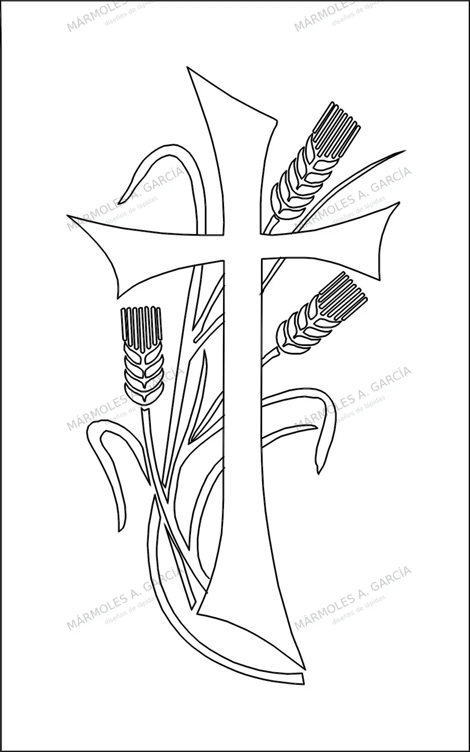 Diseño de lápida: Cruz ramo de espigas — Cruces para lápidas en CorelDraw para grabar