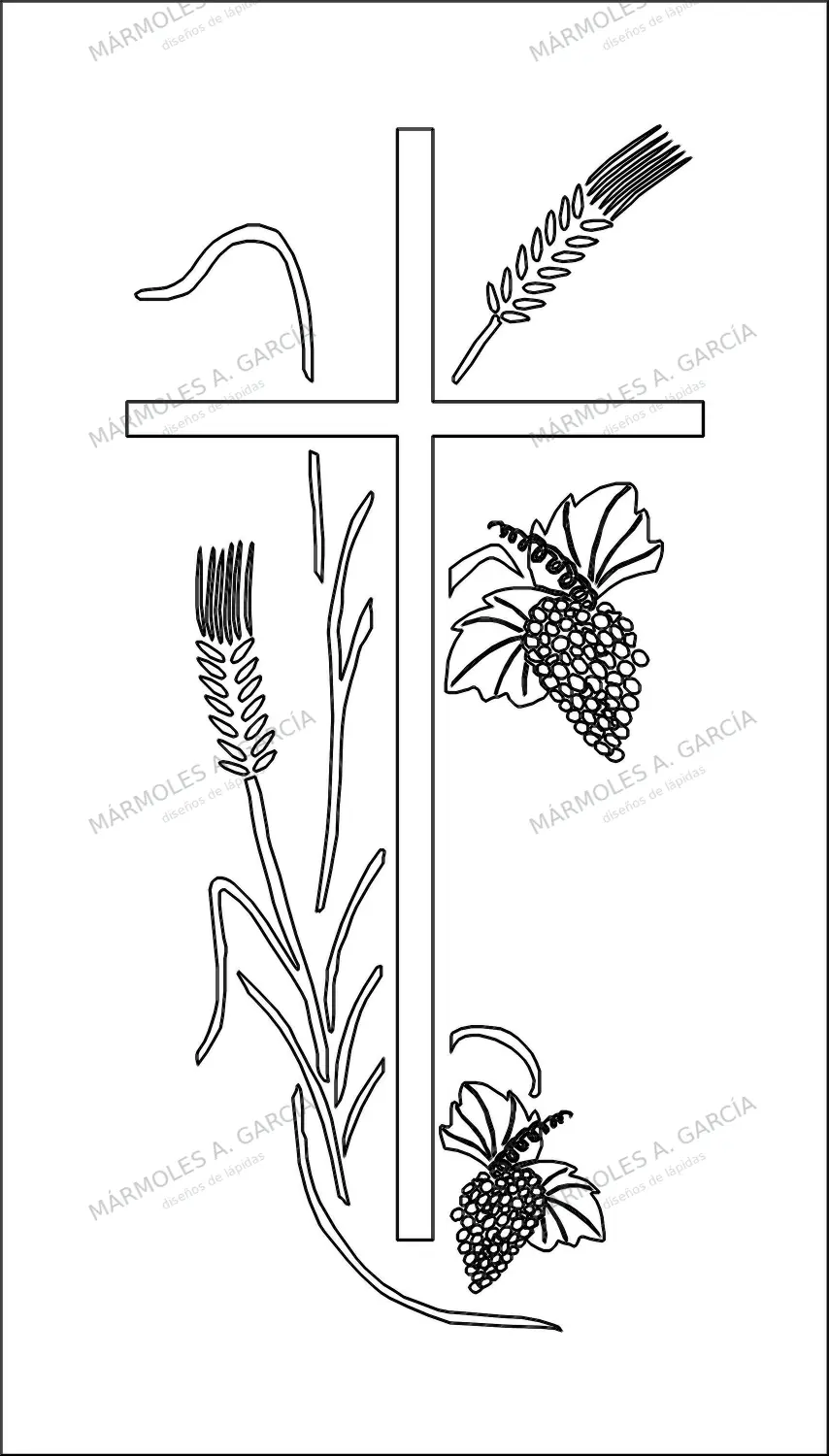Diseño de lápida: Cruz espigas y uvas — Cruces para lápidas en CorelDraw para grabar