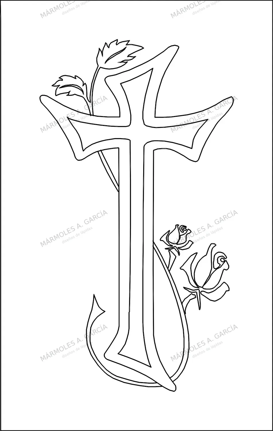 Diseño de lápida: Cruz con Rosas — Cruces para lápidas en CorelDraw para grabar