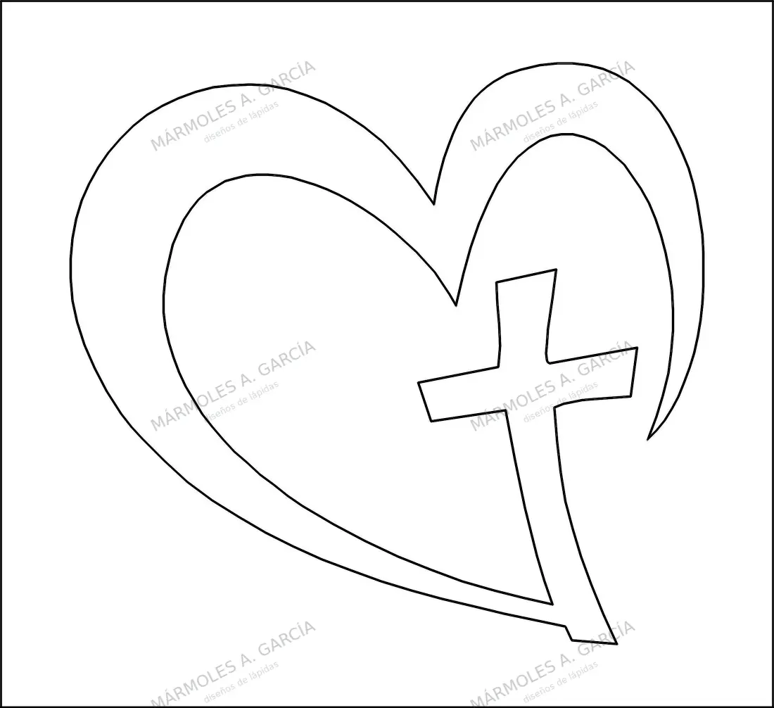 Diseño de lápida: Cruz interior corazón — Cruces para lápidas en CorelDraw para grabar