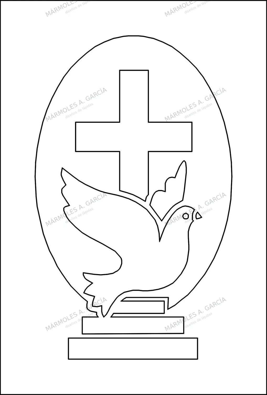 Diseño de lápida: Cruz ovalo y paloma — Cruces para lápidas en CorelDraw para grabar