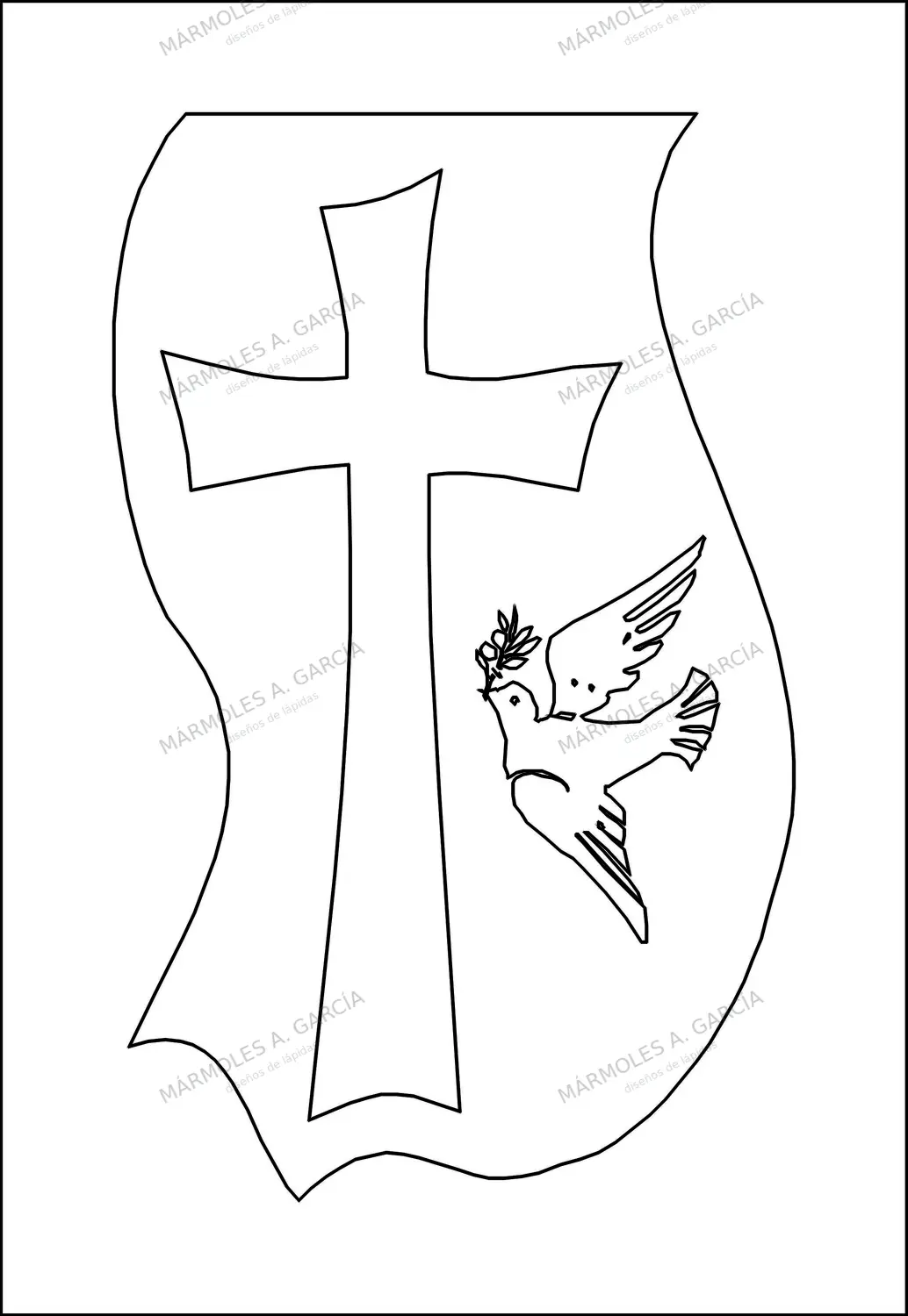 Diseño de lápida: Cruz contorno y paloma — Cruces para lápidas en CorelDraw para grabar