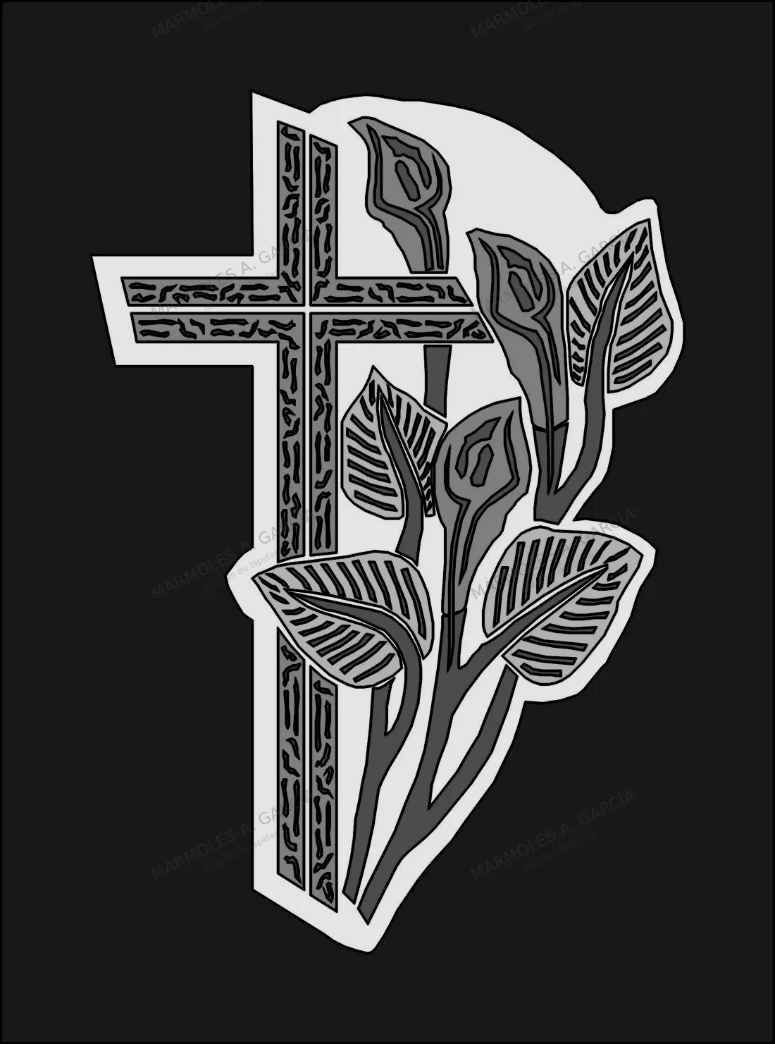 Diseño de lápida: Cruz con Lirios 48x33 — Cruces para lápidas en CorelDraw para grabar