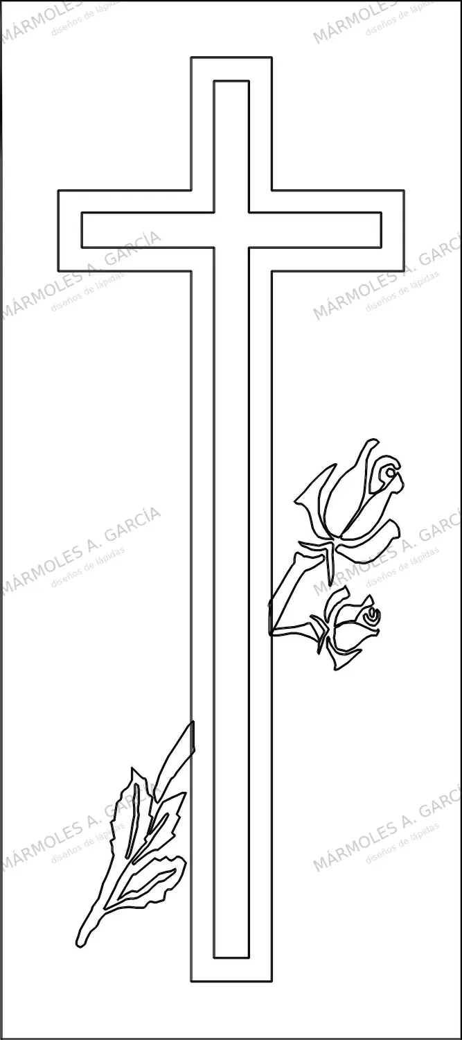 Diseño de lápida: Cruz doble recta con rosas 80x30 — Cruces para lápidas en CorelDraw para grabar
