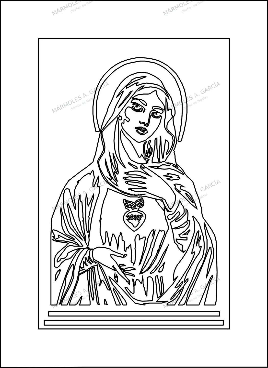 Diseño de lápida: Corazón de María — Santos y Vírgenes en CorelDraw para grabar