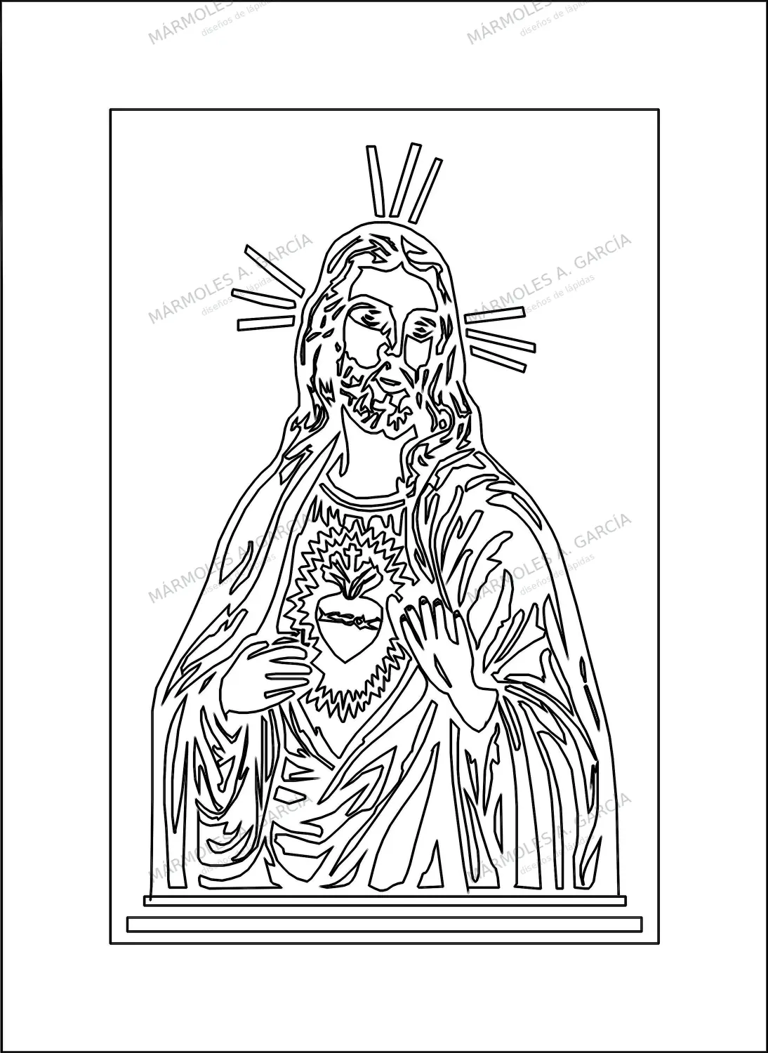 Diseño de lápida: Corazón de Jesús — Santos y Vírgenes en CorelDraw para grabar