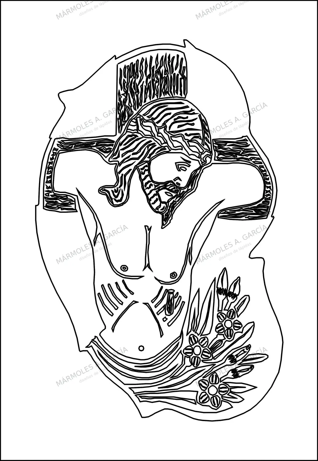 Diseño de lápida: Jesús en la Cruz — Santos y Vírgenes en CorelDraw para grabar