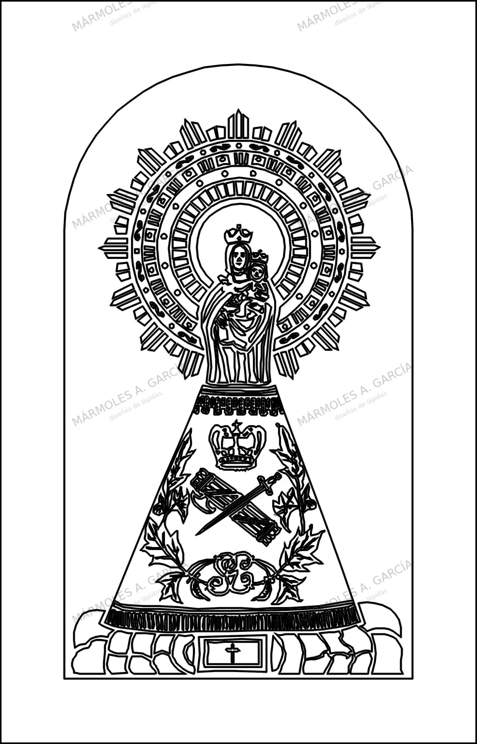 Diseño de lápida: Pilarica Gurdia Civil — Santos y Vírgenes en CorelDraw para grabar