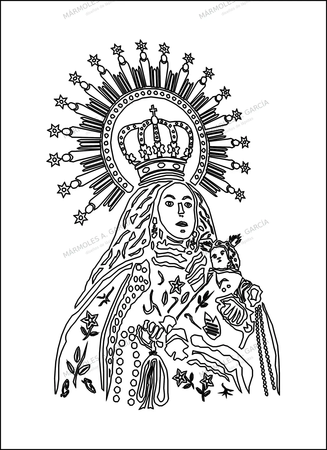 Diseño de lápida: Virgen del Rosario Silueta — Santos y Vírgenes en CorelDraw para grabar