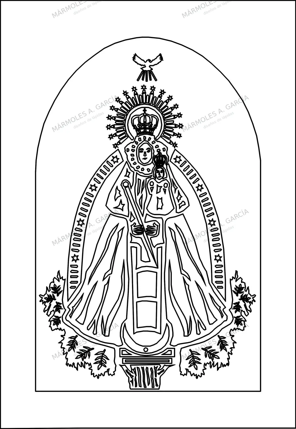 Diseño de lápida: Virgen de Cortes — Santos y Vírgenes en CorelDraw para grabar