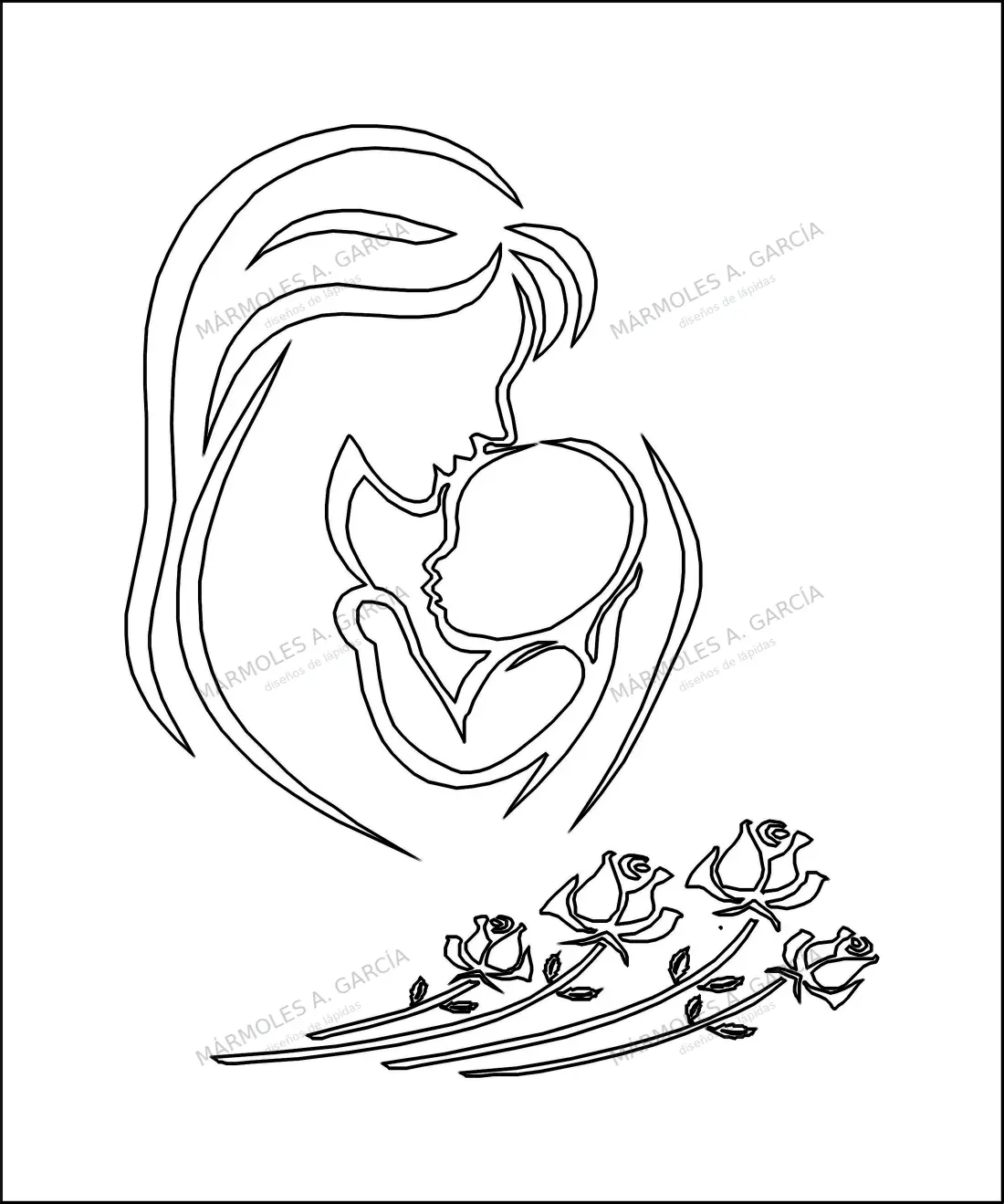 Diseño de lápida: Madre e Hijo con Rosas — Santos y Vírgenes en CorelDraw para grabar