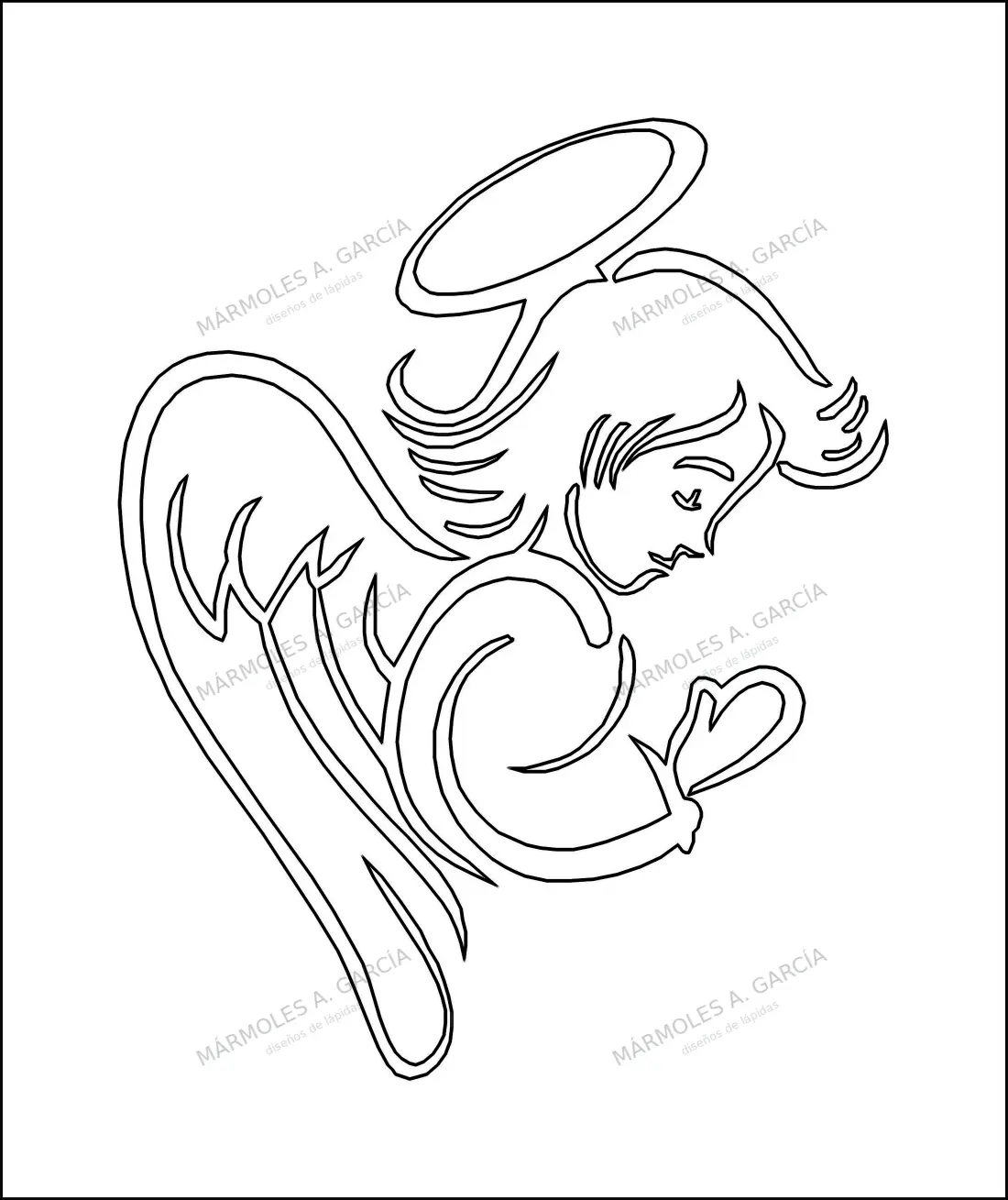 Diseño de lápida: Ángel Rezando — Santos y Vírgenes en CorelDraw para grabar