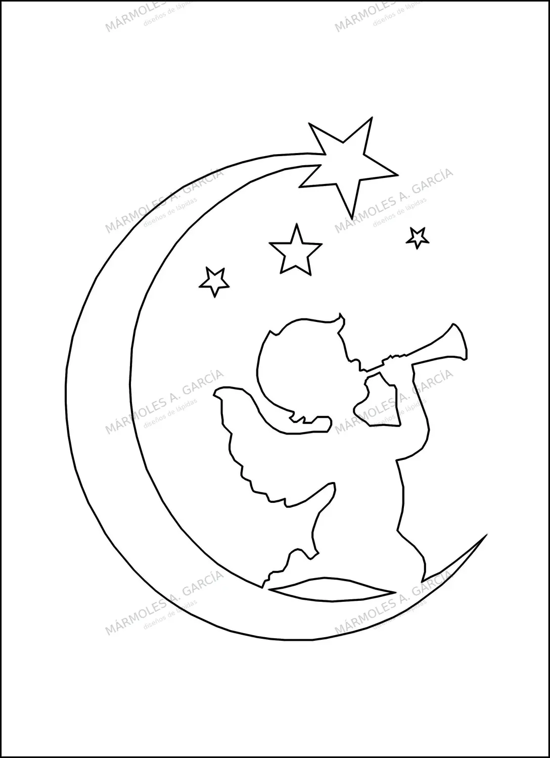 Diseño de lápida: Ángel Anunciador — Santos y Vírgenes en CorelDraw para grabar