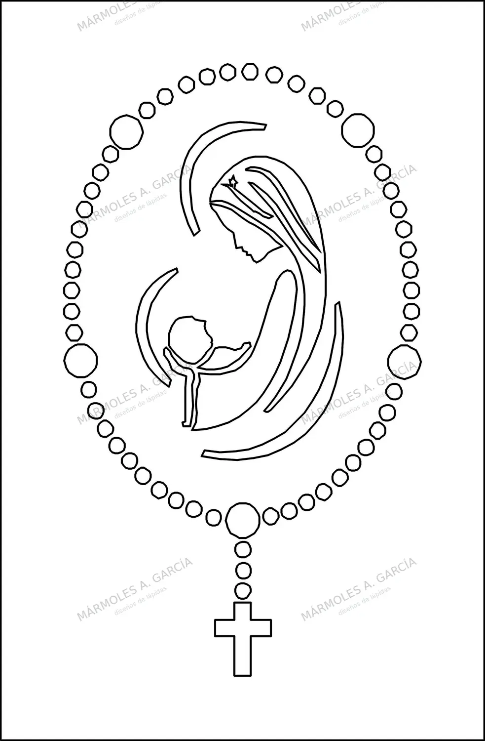 Diseño de lápida: Virgen con Rosario — Santos y Vírgenes en CorelDraw para grabar