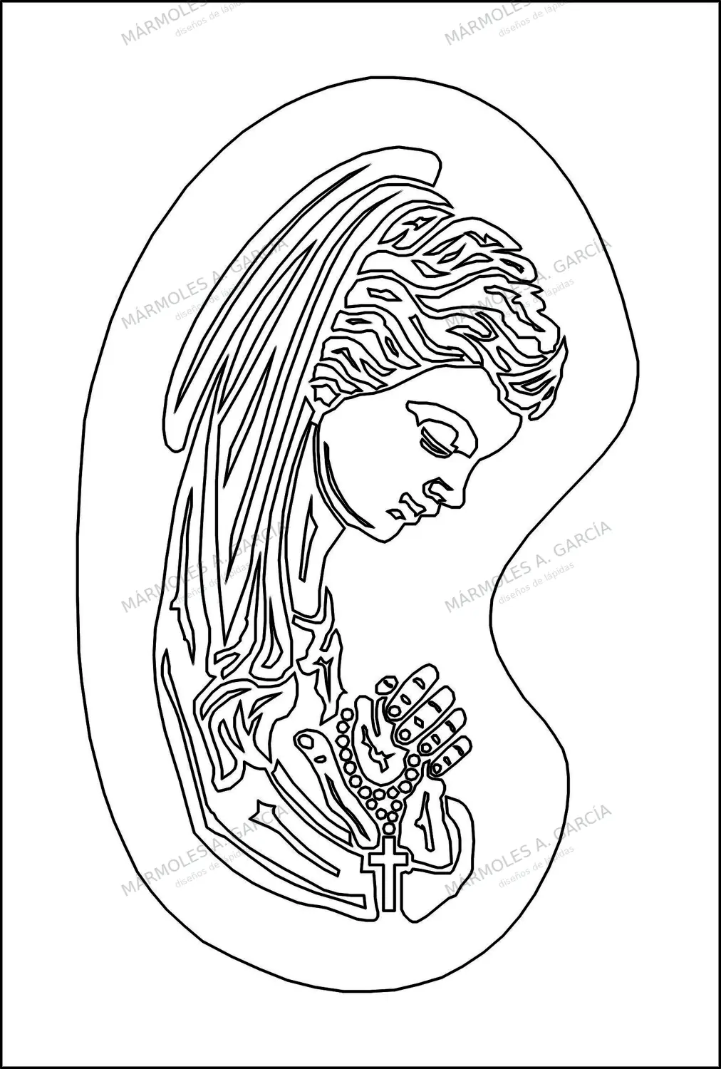 Diseño de lápida: Virgen Niña Silueta — Santos y Vírgenes en CorelDraw para grabar