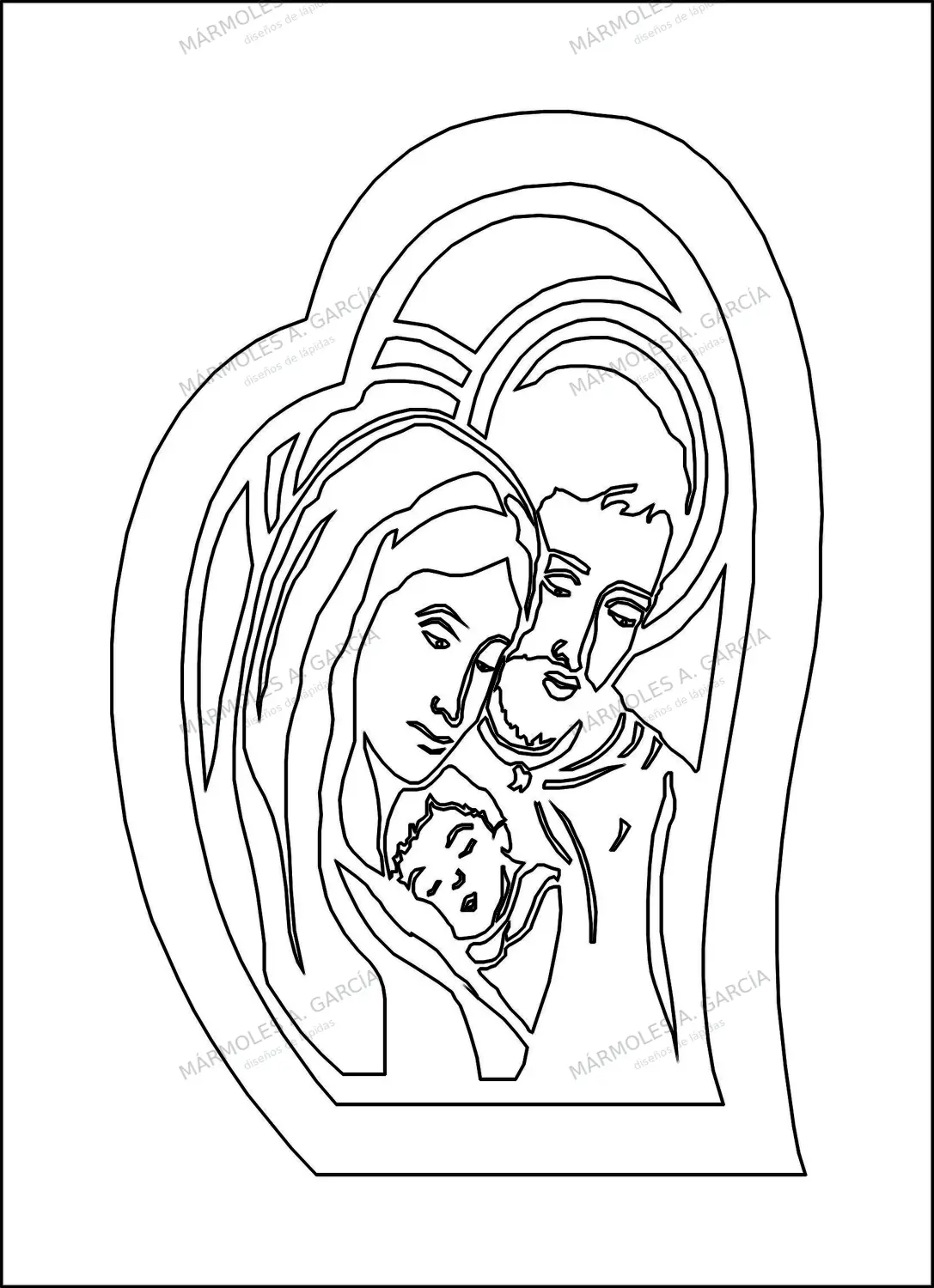 Diseño de lápida: Sagrada Familia — Santos y Vírgenes en CorelDraw para grabar