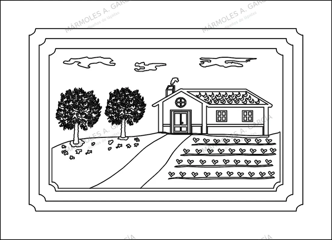 Diseño de lápida: Campo — Figuras y paisajes en CorelDraw para grabar