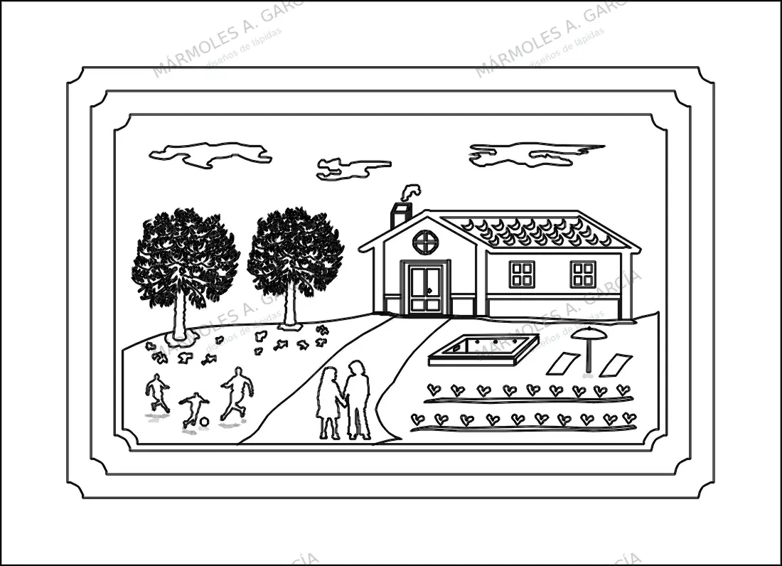 Diseño de lápida: Día de Campo — Figuras y paisajes en CorelDraw para grabar