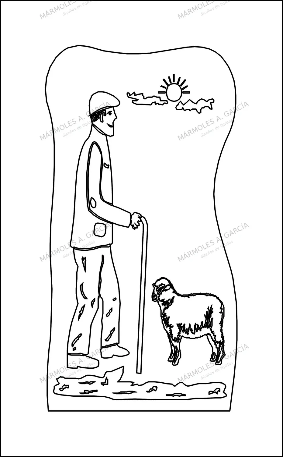 Diseño de lápida: Pastor — Figuras y paisajes en CorelDraw para grabar