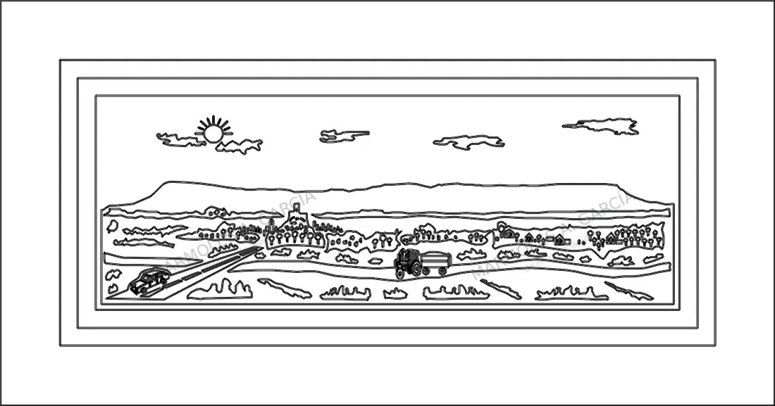 Diseño de lápida: Vistas al Mugron — Figuras y paisajes en CorelDraw para grabar