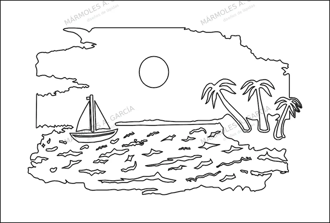 Diseño de lápida: Puesta de Sol — Figuras y paisajes en CorelDraw para grabar