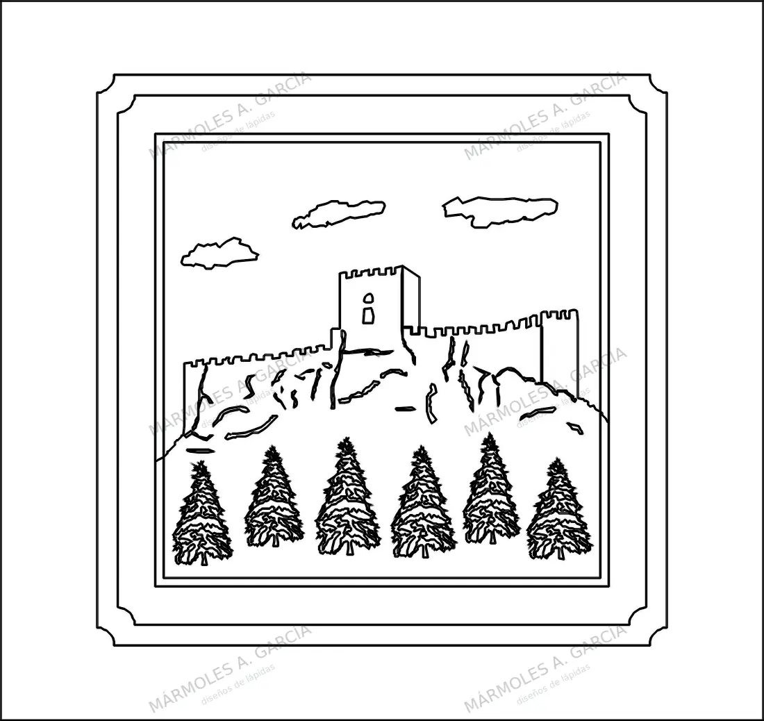 Diseño de lápida: Castillo Cuadrado — Figuras y paisajes en CorelDraw para grabar