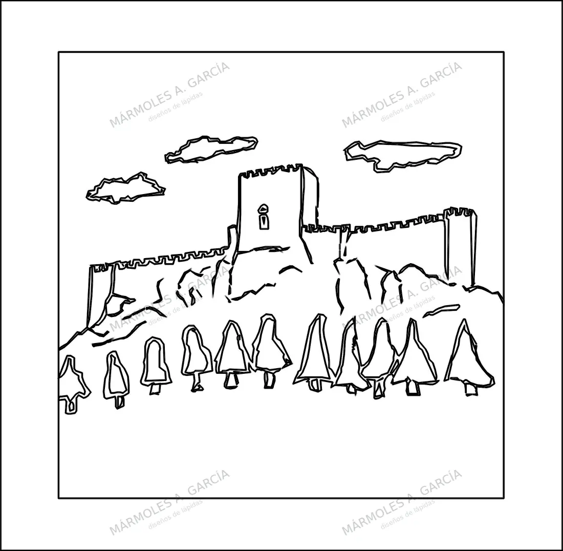 Diseño de lápida: Castillo Lineal — Figuras y paisajes en CorelDraw para grabar