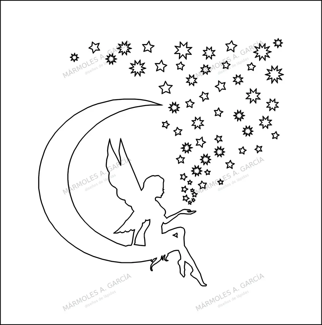 Diseño de lápida: Ángel Sentado en la Luna — Figuras y paisajes en CorelDraw para grabar