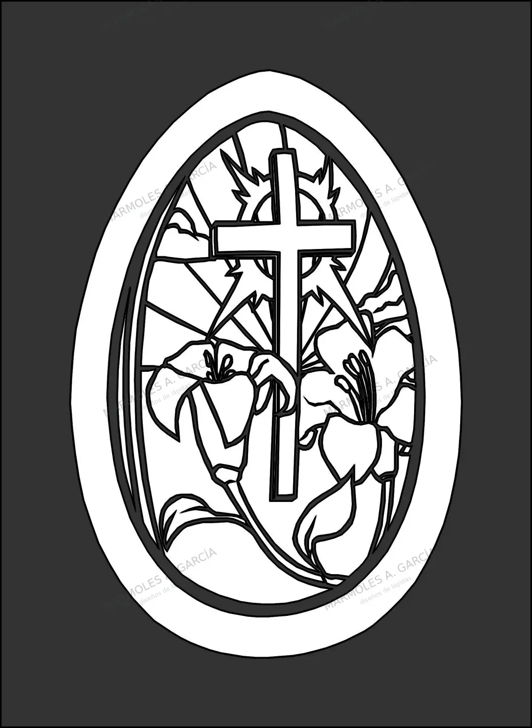Diseño de lápida: Vidriera Flores con Cruz — Motivos religiosos en CorelDraw para grabar